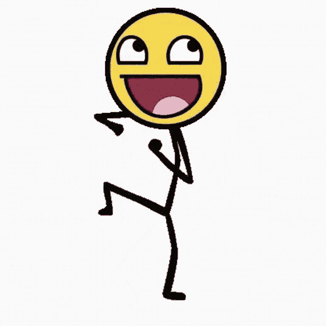 a stick figure with a smiley face on its head is dancing .