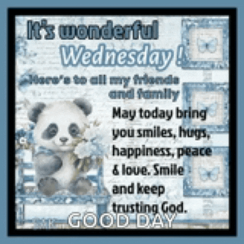 a panda bear is holding a flower and says it 's wonderful wednesday .