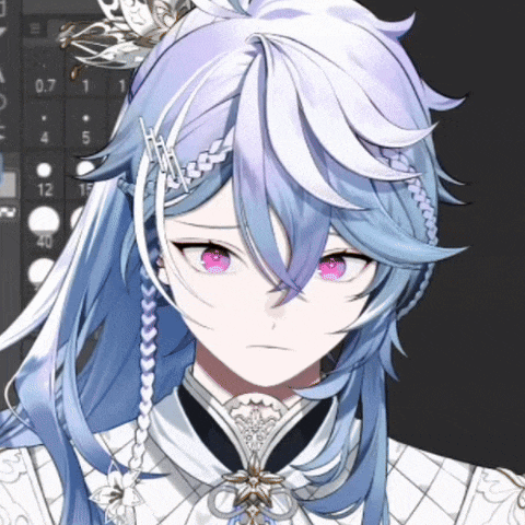 a drawing of a girl with long blue hair