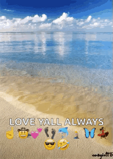 a picture of a beach with emojis on it and the words `` love yall always '' .
