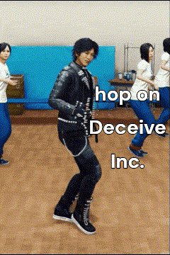 a group of people are dancing with the words hop on deceive inc