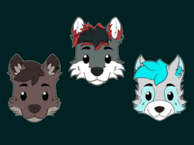 three cartoon animals with one wearing a crown on top