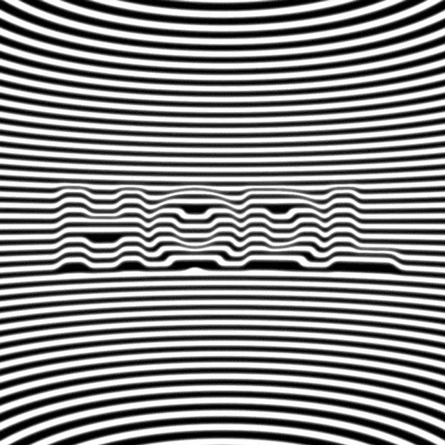a black and white striped background with an optical illusion