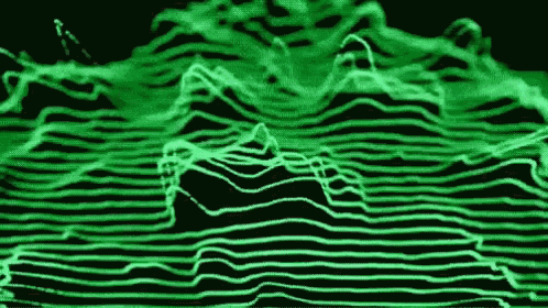 a green and black background with waves and lines .