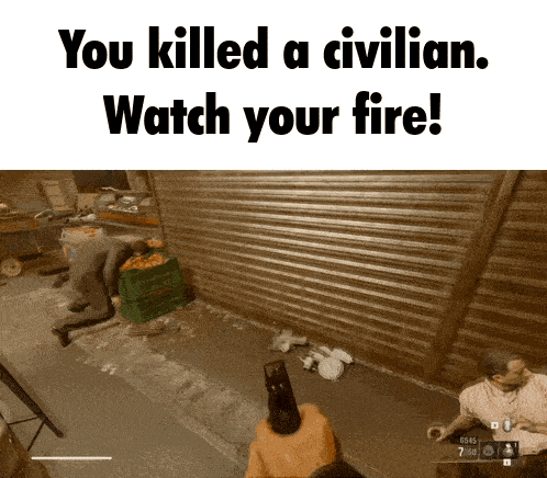 a screenshot of a video game with the words " you killed a civilian watch your fire "