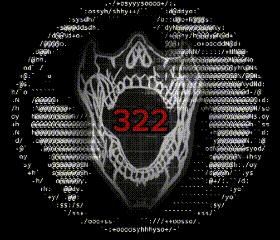 a computer screen with a skull and the number 322 on it