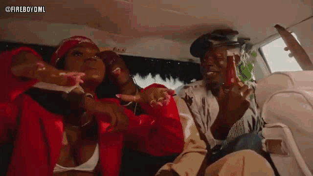 a group of people are sitting in the back of a car .
