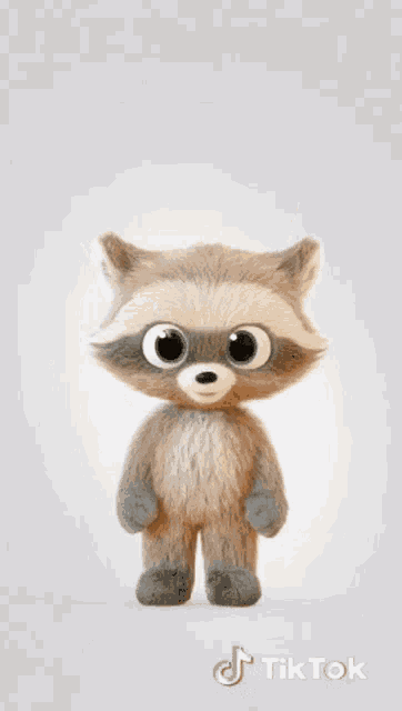 a cartoon raccoon is dancing on a white background with tiktok written below it
