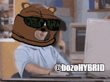 a cartoon of a man wearing sunglasses and a bear head with the words bozohybrid below him