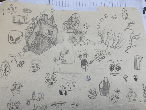 a bunch of drawings on a piece of paper including one that says ' i feel it '