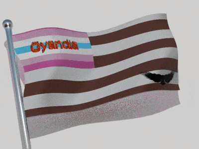 a flag that says gyandia on it is waving in the wind