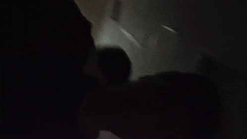 a person is standing in a dark room with a shadow on the wall .