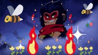 a cartoon of a monkey surrounded by bees and flames