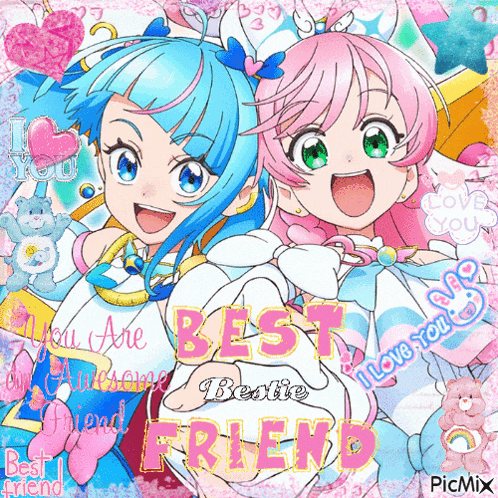 a picture of two anime girls with the words best friend on the bottom