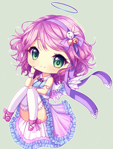 a girl with pink hair and green eyes is wearing a bunny headband