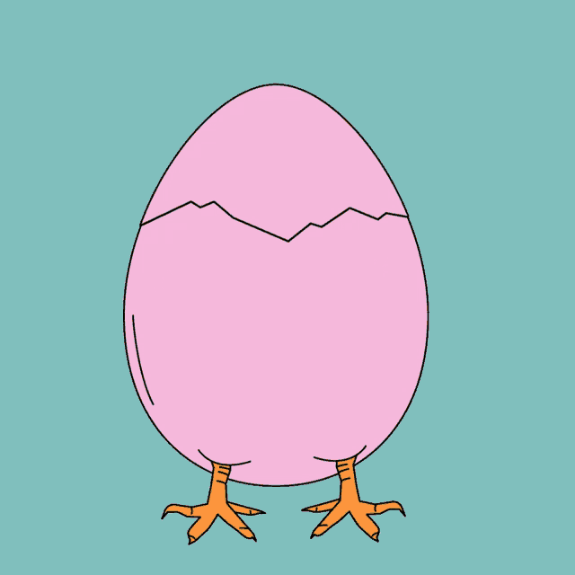 a drawing of a chicken coming out of a pink egg that says stay home
