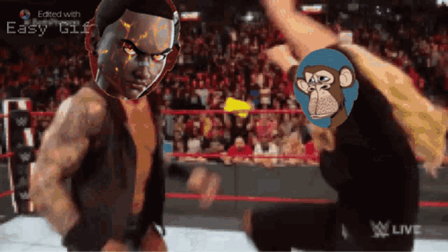 a wrestling match is being edited with easy gif and is live