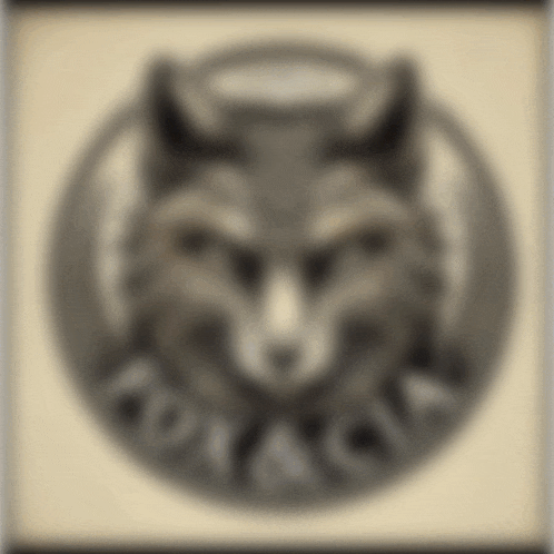 a blurred image of a wolf 's head in a circle with the word acacia written on it