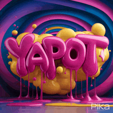 the word yapot is written in pink and yellow on a purple and blue background
