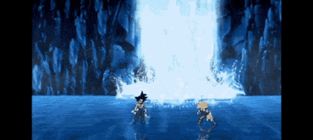 goku and gohan are fighting in a video game