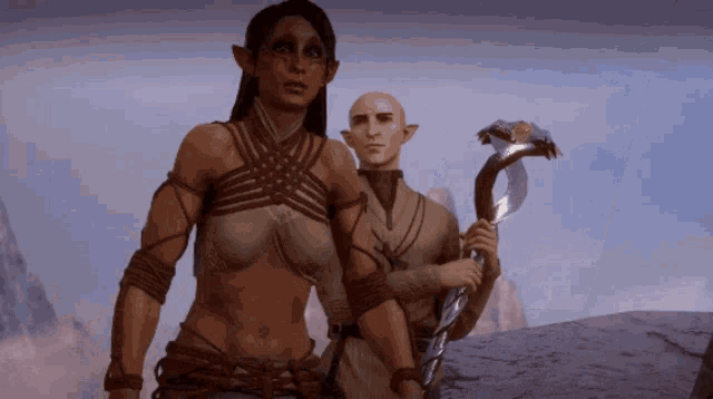 a man and a woman standing next to each other in a video game