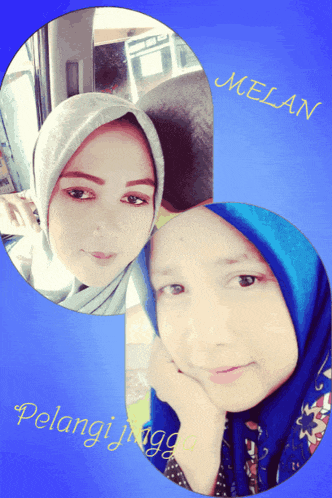 a picture of two women with the name melan written on the bottom
