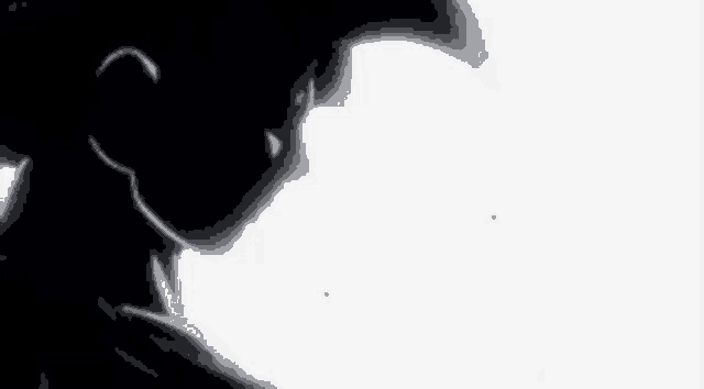 a black and white image of a person 's face with a white background .