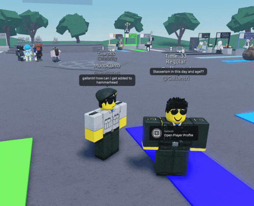 a screenshot of a video game shows a police officer and a regular talking to each other