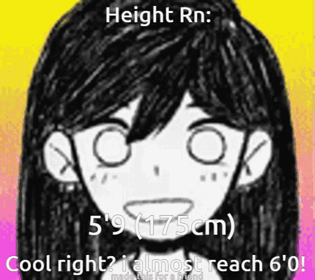 a black and white drawing of a girl with a caption that says height rn : 5 '9 ( 175 cm )