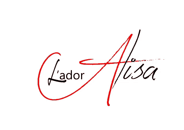 a white background with red letters that says ' l'ador alisa '