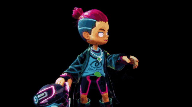a cartoon character is wearing a blue shirt that says ' hell zone ' on it