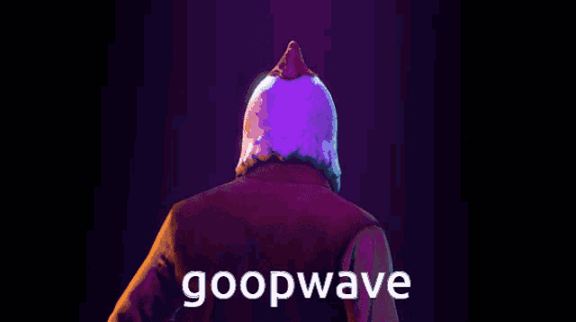 a person wearing a purple helmet with the word goopwave on the bottom