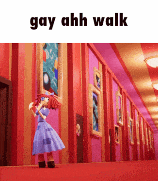 a picture of a doll in a hallway with the words gay ahh walk
