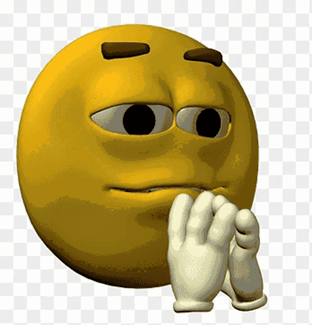 a yellow smiley face with white gloves on its hands on a transparent background