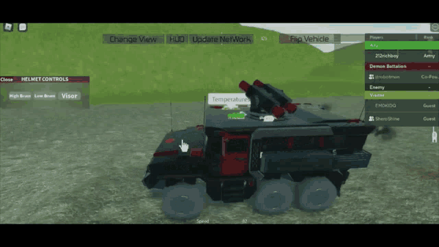 a screenshot of a video game shows a vehicle being controlled by a player named army
