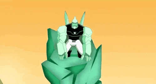 a cartoon character from ben 10 is holding a sword and a fist .