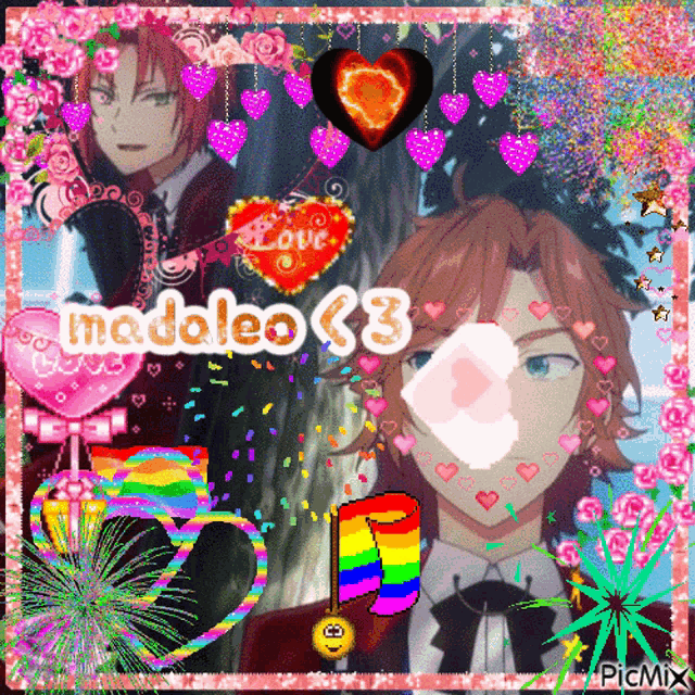 a picture of a man blowing a bubble with the name madaleo < 3