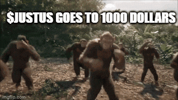 a group of chimpanzees are running in a field with the words $ justus goes to 1000 dollars above them