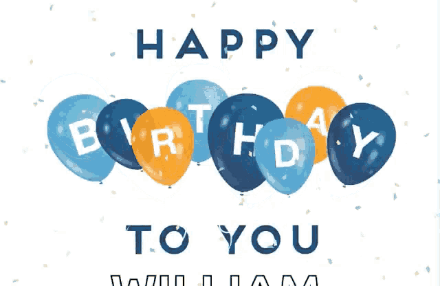 a birthday card with blue and orange balloons with the words happy birthday to you