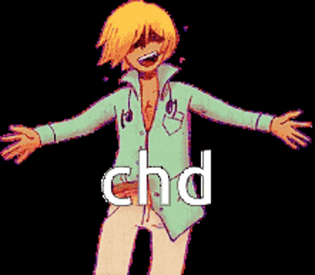 a pixel art drawing of a man with the word chd on the bottom
