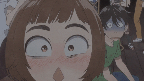 a group of anime characters are standing around a girl