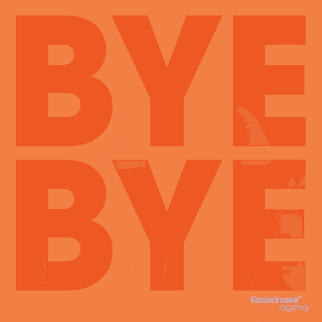 two women are standing next to each other in front of an orange background with the word bye on it