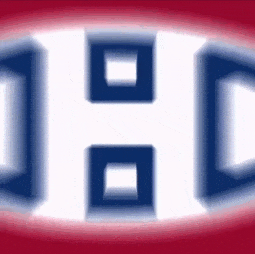 a close up of the canadiens logo on a red and white background