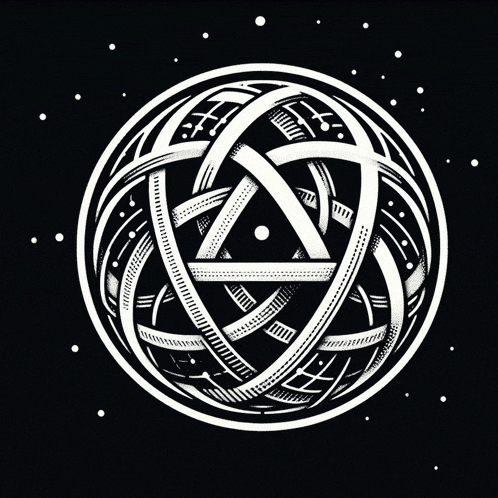 a black and white drawing of a circle with a triangle in the middle