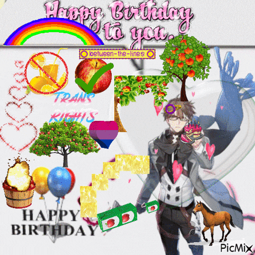 a birthday card with a man holding a cake