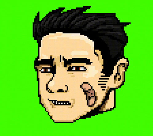a pixel art drawing of a man with a bandage on his ear