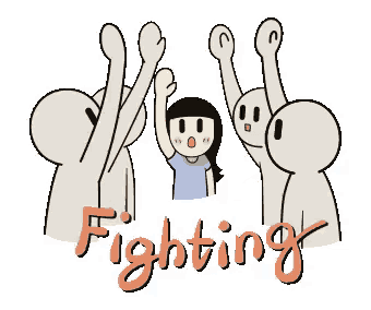 a group of people are raising their fists in the air and the word fighting is visible