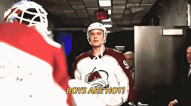 a hockey player says boys are hot while talking to another player