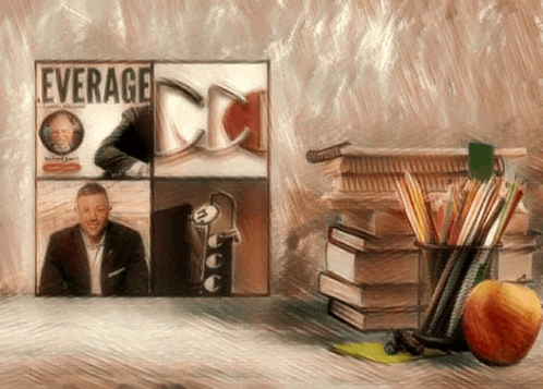 a book called everage sits on a desk next to a stack of books and pencils