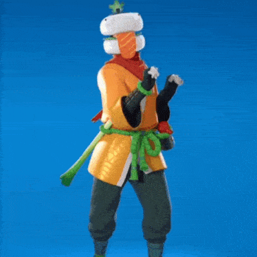 a person with a sushi hat on their head is dancing with their arms outstretched